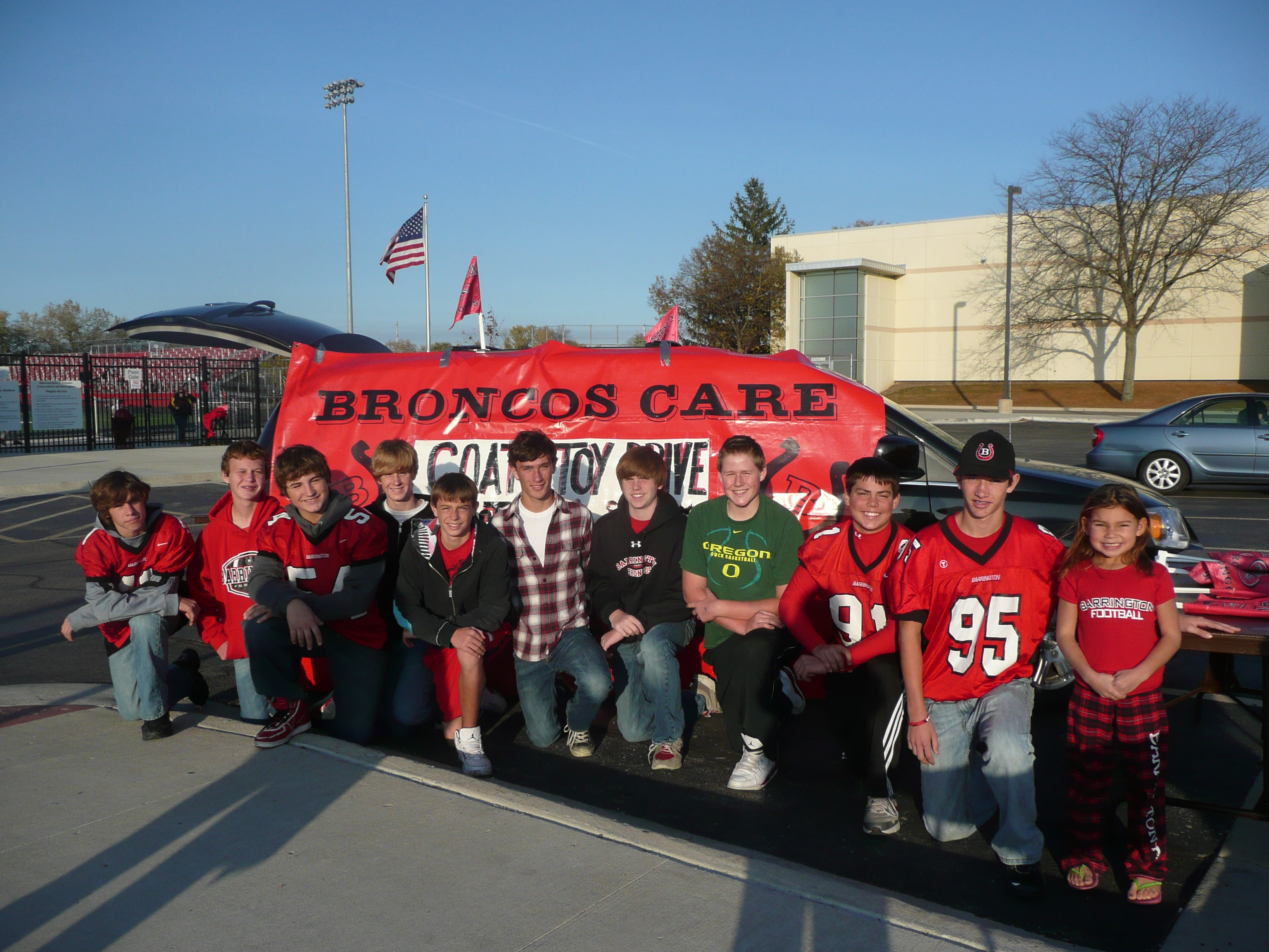 Left to right: Freshman football players Eric Wagner, Blake Cox, JJ Good, Wyatt Dahlenburg, Nick Farley, Indy Nenn, Cole Hamilton, Ryan Collins, Jack Covek, Joey Nichols, and Ellie Sanchez